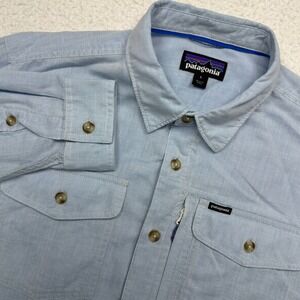 Patagonia Cayo Largo Mens Small Light Blue Cotton Hemp Long Sleeve Fishing 52125
